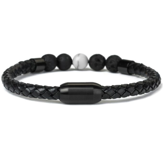 Magnetic Clasp Tiger Eye White Howlite Genuine Leather Crystal Bracelets - Image 2