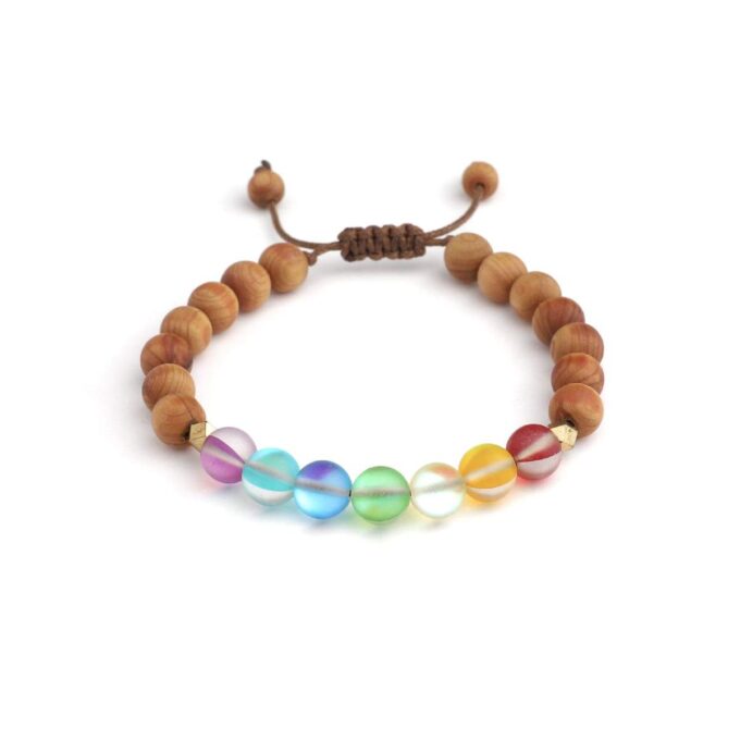 Glow Glass Chakra Wood Adjustable Bracelet